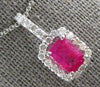ESTATE 2.43CT DIAMOND & AAA RUBY 14K WHITE GOLD EMERALD CUT & ROUND HALO PENDANT