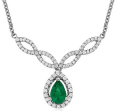 .63CT DIAMOND & AAA EMERALD 14KT WHITE GOLD PEAR SHAPE & ROUND INFINITY NECKLACE
