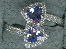 .80CT DIAMOND & AAA TANZANITE 14KT WHITE GOLD TRILLION & ROUND CRISS CROSS RING
