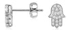 ESTATE .16CT DIAMOND 14KT WHITE GOLD 3D CLASSIC HAMSA CHAMSA LUCKY STUD EARRINGS