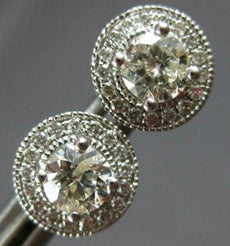 ESTATE 1.06CT DIAMOND 14KT WHITE GOLD 3D CLASSIC SOLITAIRE HALO STUD EARRINGS