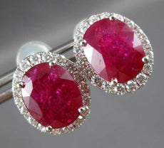 LARGE 8.69CT DIAMOND & AAA RUBY 18KT WHITE GOLD 3D OVAL & ROUND CLIP ON EARRINGS