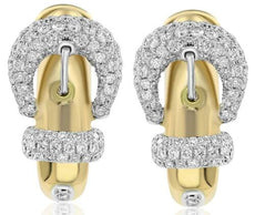 LARGE .84CT DIAMOND 18KT WHITE & YELLOW GOLD BELT FUN CLIP ON HANGING EARRINGS