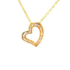 .49CT DIAMOND 18K YELLOW GOLD BAGUETTE OPEN HEART SIDEWAYS LOVE FLOATING PENDANT