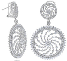 LARGE 6.11CT DIAMOND 18K WHITE GOLD FLOWER MULTI SWIRL CIRCULAR HANGING EARRINGS