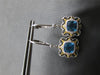 2.28CT DIAMOND & AAA BLUE TOPAZ 14K 2 TONE GOLD CUSHION & ROUND HANGING EARRINGS
