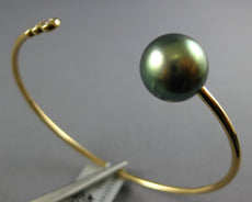 .1CT DIAMOND & AAA TAHITIAN PEARL 18K YELLOW GOLD 3 STONE ETOILE BANGLE BRACELET