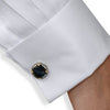 AAA CABOCHON HAWK EYE 18KT YELLOW GOLD & 925 SILVER FILIGREE CIRCULAR CUFFLINKS