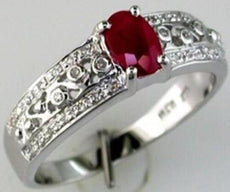 .74CT DIAMOND & AAA RUBY 14K WHITE GOLD 3D OVAL & ROUND FILIGREE FRIENDSHIP RING