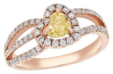 1.27CT WHITE & FANCY YELLOW DIAMOND 14KT ROSE GOLD DOUBLE HEART ENGAGEMENT RING
