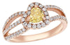 1.27CT WHITE & FANCY YELLOW DIAMOND 14KT ROSE GOLD DOUBLE HEART ENGAGEMENT RING