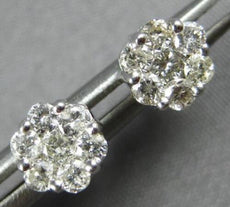 ESTATE .51CT DIAMOND 14KT WHITE GOLD 3D CLUSTER FLOWER FUN STUD EARRINGS