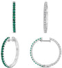 1.80CT DIAMOND & AAA EMERALD 14KT WHITE GOLD DOUBLE SIDED HOOP HANGING EARRINGS