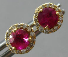 .65CT DIAMOND & AAA RUBY 14K YELLOW GOLD ROUND HALO FLOWER MARTINI STUD EARRINGS
