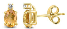 ESTATE 1.3CT DIAMOND & AAA CITRINE 14K YELLOW GOLD 3D OVAL & ROUND STUD EARRINGS