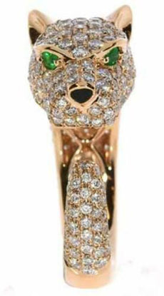 2.6CT WHITE & LIGHT PINK DIAMOND & AAA EMERALD 18K ROSE GOLD PANTHER JAGUAR RING