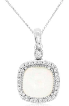 1.58CT DIAMOND & AAA OPAL 14KT WHITE GOLD 3D CUSHION & ROUND SQUARE HALO PENDANT