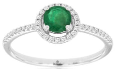 .59CT DIAMOND & AAA EMERALD 14KT WHITE GOLD 3D ROUND HALO FRIENDSHIP LOVE RING