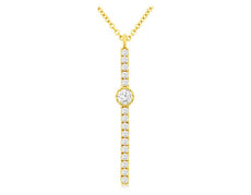 ESTATE .16CT DIAMOND 14KT YELLOW GOLD 3D SOLITIARE BAR LOVE FLOATING PENDANT