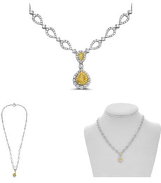 2.03CT WHITE & FANCY YELLOW DIAMOND 18KT 2 TONE GOLD PEAR SHAPE & ROUND NECKLACE