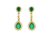 1.37CT DIAMOND & AAA EMERALD 14K YELLOW GOLD ROUND & PEAR SHAPE HANGING EARRINGS