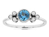 .62CT DIAMOND & AAA BLUE TOPAZ 14KT WHITE GOLD FILIGREE FLOWER 7 STONE LOVE RING