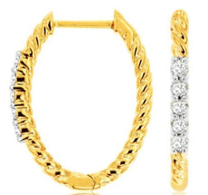 ESTATE .20CT DIAMOND 14KT YELLOW GOLD 5 STONE ROPE DESIGN HOOP HANGING EARRINGS