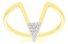 ESTATE .06CT DIAMOND 14KT 2 TONE GOLD ROUND CLUSTER TRIANGULAR V SHAPE FUN RING