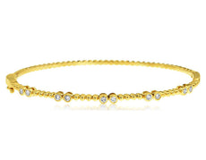 .25CT DIAMOND 14KT YELLOW GOLD BEZEL BEADED SEMI ETERNITY CUFF BANGLE BRACELET