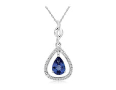.50CT DIAMOND & AAA TANZANITE 14K WHITE GOLD PEAR SHAPE & ROUND FLOATING PENDANT