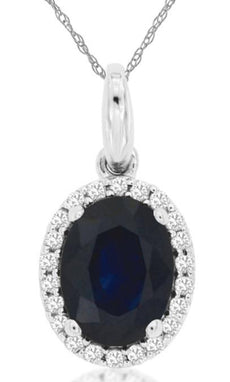 1.59CT DIAMOND & AAA SAPPHIRE 14KT WHITE GOLD OVAL & ROUND FLOWER HALO PENDANT