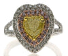 LARGE 1.5CT WHITE PINK & FANCY YELLOW DIAMOND 18K TRI COLOR GOLD ENGAGEMENT RING