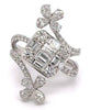 LARGE 2.21CT DIAMOND 18K WHITE GOLD ROUND BAGUETTE & PEAR SHAPE CRISS CROSS RING