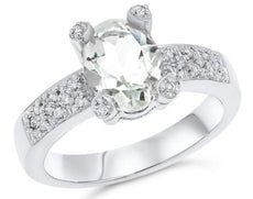 1.88CT DIAMOND & AAA LEMON QUARTZ 14K WHITE GOLD 3D OVAL & ROUND ENGAGEMENT RING