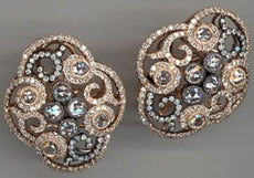 LARGE 3.24CT WHITE & ROSE CUT DIAMOND 18KT ROSE GOLD 3D OPEN FILIGREE EARRINGS