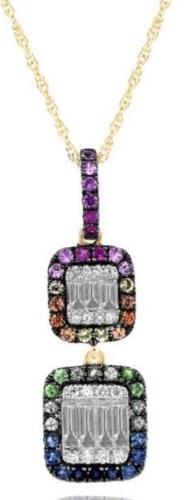 .70CT DIAMOND & AAA MULTI COLOR SAPPHIRE 14K YELLOW & BLACK GOLD RAINBOW PENDANT