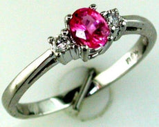 .53CT DIAMOND & AAA PINK SAPPHIRE 14K WHITE GOLD 3D OVAL 3 STONE FRIENDSHIP RING