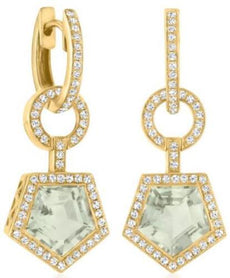 4.66CT DIAMOND & AAA GREEN AMETHYST 14KT YELLOW GOLD PENTAGON CIRCULAR EARRINGS