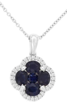 1.42CT DIAMOND & AAA SAPPHIRE 14KT WHITE GOLD OVAL & ROUND LOVE FLOATING PENDANT