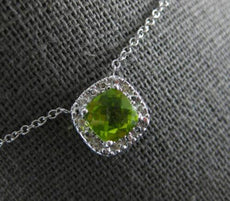 1.04CT DIAMOND & AAA PERIDOT 14K WHITE GOLD CUSHION & ROUND SQUARE HALO NECKLACE