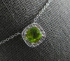 1.04CT DIAMOND & AAA PERIDOT 14K WHITE GOLD CUSHION & ROUND SQUARE HALO NECKLACE