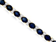 11.38CT DIAMOND & AAA SAPPHIRE 14K YELLOW GOLD OVAL & ROUND LOVE TENNIS BRACELET
