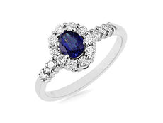 .83CT DIAMOND & AAA SAPPHIRE 14KT WHITE GOLD OVAL & ROUND FLOWER ENGAGEMENT RING