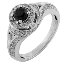 1.0CT WHITE & BLACK DIAMOND 14KT WHITE GOLD ROUND HALO FRIENDSHIP PROMISE RING