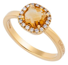 ESTATE .12CT DIAMOND & AAA CITRINE 18K YELLOW GOLD CUSHION & ROUND HALO FUN RING