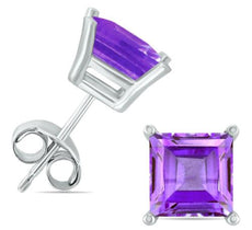 ESTATE .76CT AAA AMETHYST 14KT WHITE GOLD CLASSIC PRINCESS SQUARE STUD EARRINGS