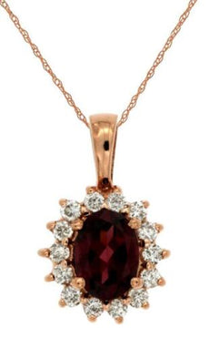 1.3CT DIAMOND & AAA RHODOLITE 14K ROSE GOLD OVAL & ROUND FLOWER FLOATING PENDANT