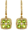 1.93CT DIAMOND & AAA PERIDOT 14KT YELLOW GOLD ROUND FLOWER HALO HANGING EARRINGS