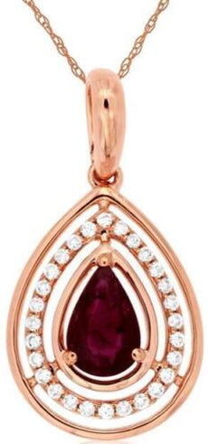 .54CT DIAMOND & AAA RUBY 14KT ROSE GOLD 3D PEAR SHAPE TEAR DROP FLOATING PENDANT