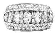 4.25CT DIAMOND PLATINUM ROUND & MARQUISE GRADUATING MULTI ROW ANNIVERSARY RING